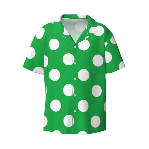 Fotbe Green And White Polka Dot print Short Sleeve Button Down Shirts for Men Casual Summer Beach Wrinkle Free Shirt-Small