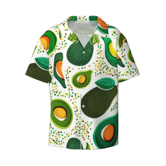 Fotbe Green Avocado print Short Sleeve Button Down Shirts for Men Casual Summer Beach Wrinkle Free Shirt-3X-Large