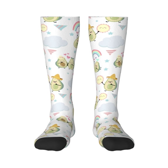 Fotbe Green Blue Avocado print Women's Men's Novelty Crew Socks Cotton Socks Knee High Socks for Walking,Running,Nurses,Pregnancy