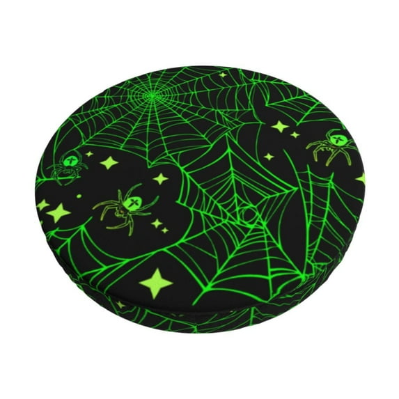 Fotbe Green Bright Web with Spiders Stool Covers Round,Waterproof Round Bar Stool Covers Bar Chair Covers Washable Stool Cushion Slipcover for 12-14 Inch Chair-14 inch