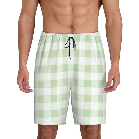 Fotbe Green Checkboard Pajama Shorts for Men, Men's Pajama Bottoms, Sleepwear,Short Pajama Pants-X-Large