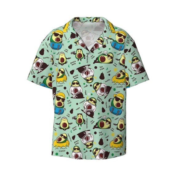 Fotbe Green Cute Avocado print Short Sleeve Button Down Shirts for Men Casual Summer Beach Wrinkle Free Shirt-Medium