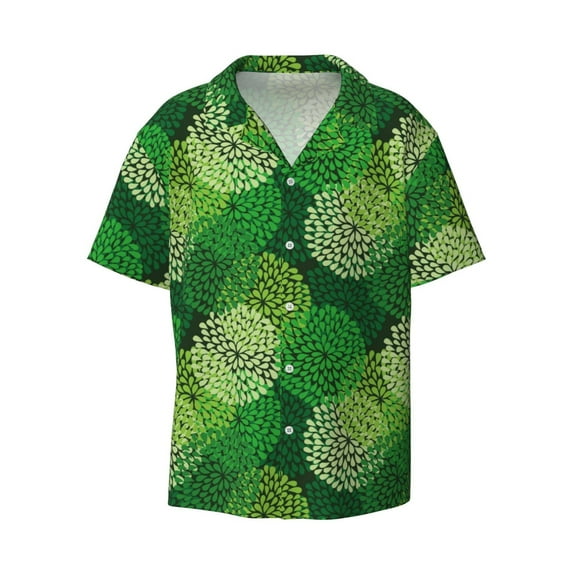Fotbe Green Flower print Short Sleeve Button Down Shirts for Men Casual Summer Beach Wrinkle Free Shirt-Large