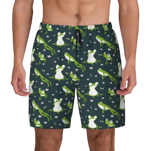 Fotbe Green Frogs Men’s Swim Trunks Quick Dry Swim Shorts Board Shorts with Mesh Lining-Small