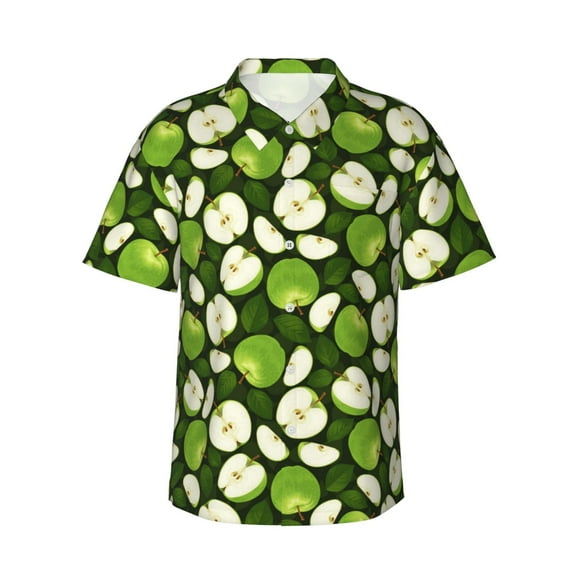 Fotbe Green Fruit Hawaiian Shirt for Men Unisex Summer Beach Casual Short Sleeve Cotton Linen Button Down Shirts-Small