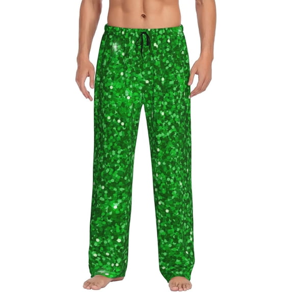 Fotbe Green Glitter Men's Pajama Pants,Sleepwear Pants,Pj Bottoms Drawstring And Pockets-X-Large