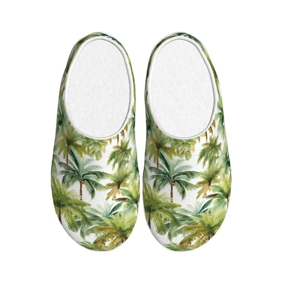 Fotbe Green Hawaii Palms Pattern Women's Fuzzy Curly Fur Memory Foam Loafer Slippers Indoor Outdoor Slippers Winter Home Shoes-44/45