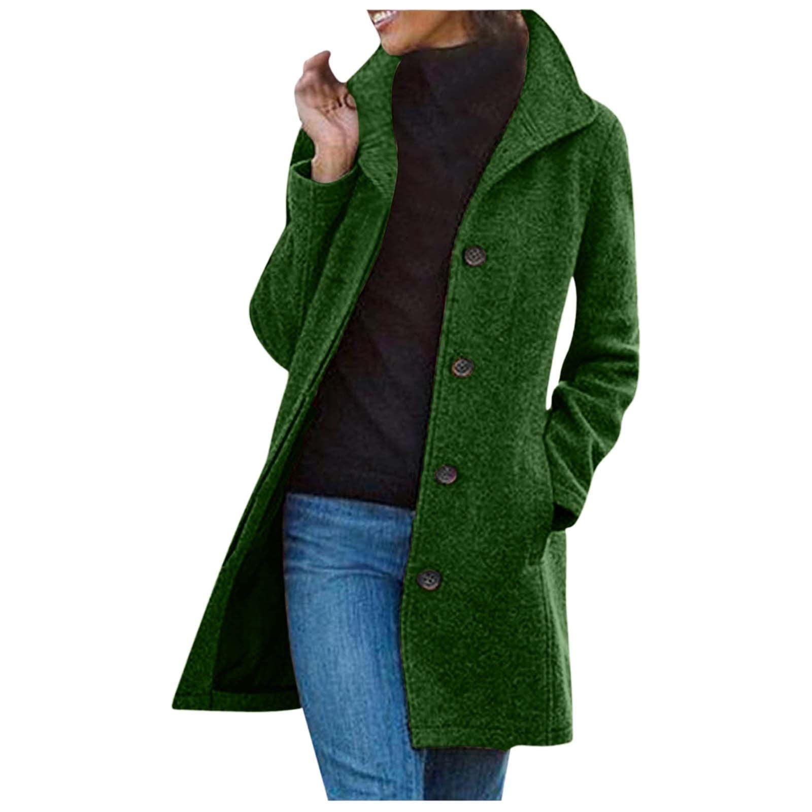 Women's Vintage Longline Solid Wool Coat Autumn/Winter Outerwear Womens Lightweight Windbreaker Jacket Warm Winter Jacket for Women Warmer Windbreaker Women plus Size Hooded Jacket Hiking Clothes