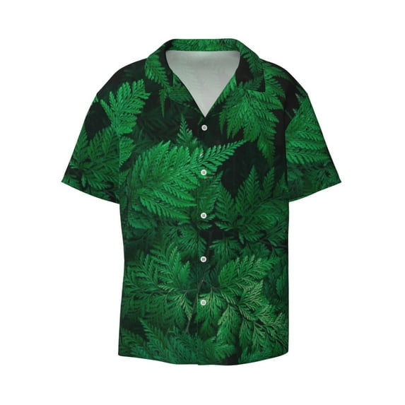 Fotbe Green Leave Fern print Short Sleeve Button Down Shirts for Men Casual Summer Beach Wrinkle Free Shirt-XX-Large
