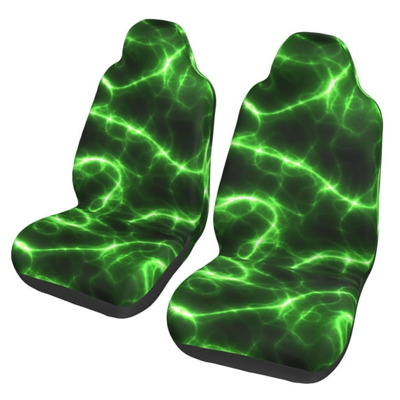 Fotbe Green Lightning Pattern Automotive Seat Covers for Cars Trucks and SUVs – Car Seat Covers for Front Seats,Protective Seat Covers,Vehicle Seat Covers, Set of 2