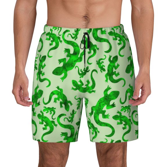 Fotbe Green Lizard Men’s Swim Trunks Quick Dry Swim Shorts Board Shorts with Mesh Lining-Small