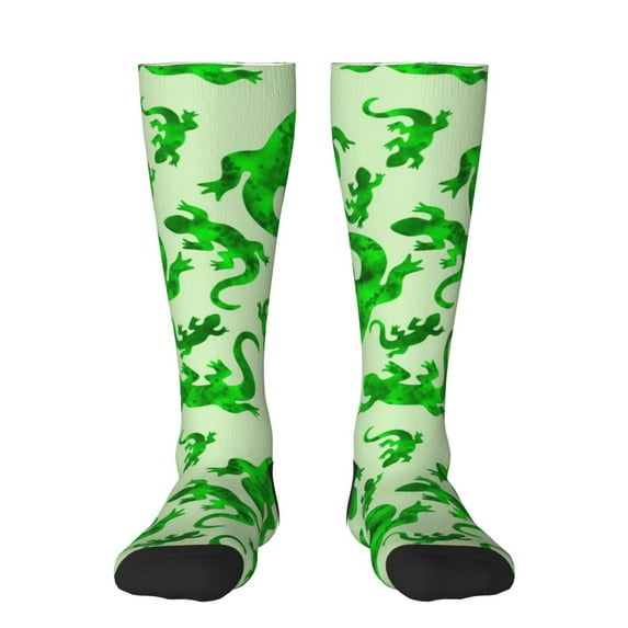 Fotbe Green Lizard print Women's Men's Novelty Crew Socks Cotton Socks Knee High Socks for Walking,Running,Nurses,Pregnancy