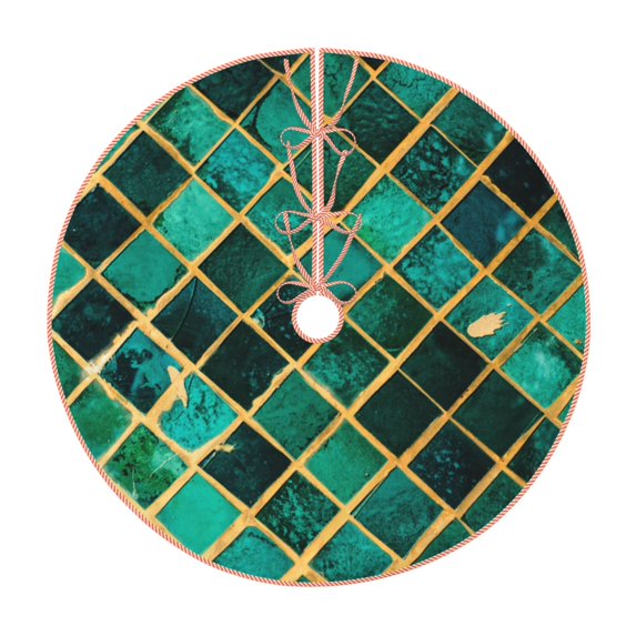 Fotbe Green Mosaic Glass Pattern Christmas Tree Skirt, Tree Skirts Plush Christmas Decorations, Christmas Tree Skirts Xmas Decorations Holiday Party Decor-48"