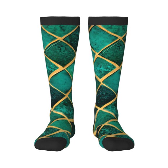 Fotbe Green Mosaic Glass print Women's Men's Novelty Crew Socks Cotton Socks Knee High Socks for Walking,Running,Nurses,Pregnancy