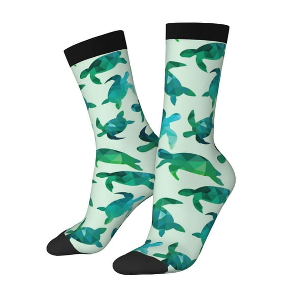 Fotbe Green Sea Turtle Pattern Long Socks for Men & Women – Breathable & Stretchy Compression Socks, Ideal for Running, Travel, and Everyday Wear Size 5-11