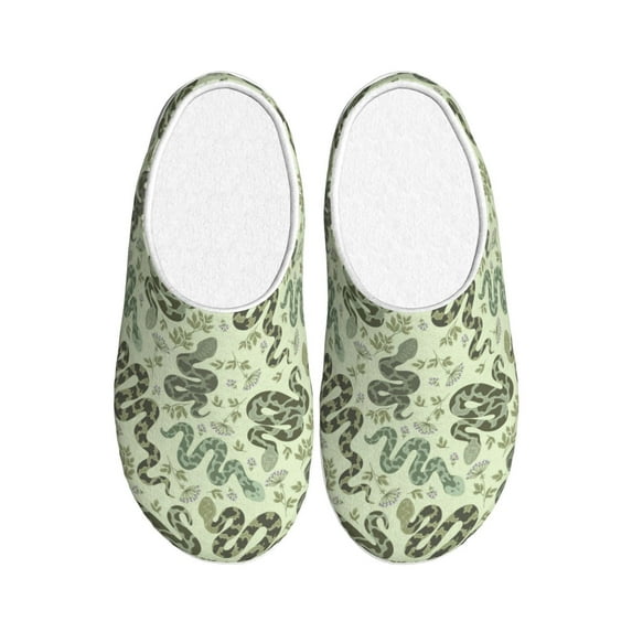 Fotbe Green Snake Pattern Women's Fuzzy Curly Fur Memory Foam Loafer Slippers Indoor Outdoor Slippers Winter Home Shoes-46/47