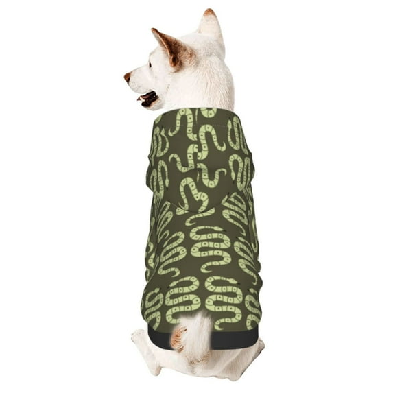 Fotbe Green Snake Print Small Dog Sweater Hoodies Pet Grey Hooded Soft Fleece Sweatshirts with Pocket Fall Winter Puppy Cat Sweaters Warm Clothes-X-Large
