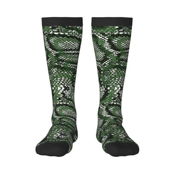 Fotbe Green Snakeskin print Women's Men's Novelty Crew Socks Cotton Socks Knee High Socks for Walking,Running,Nurses,Pregnancy