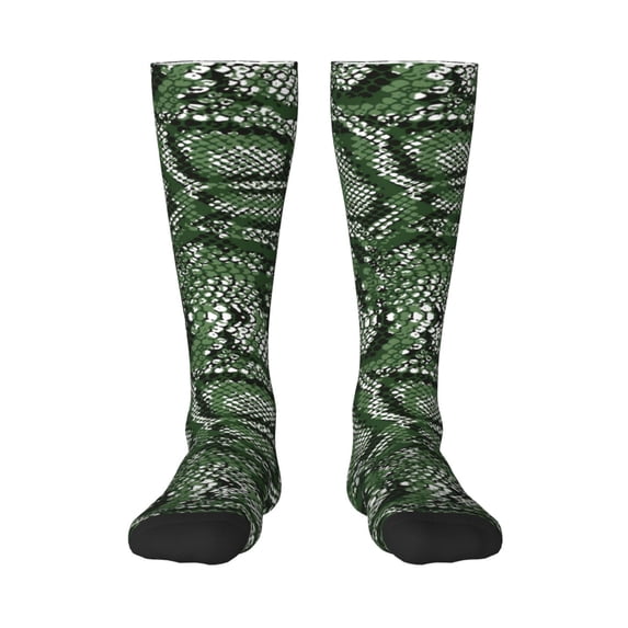 Fotbe Green Snakeskin print Women's Men's Novelty Crew Socks Cotton Socks Knee High Socks for Walking,Running,Nurses,Pregnancy