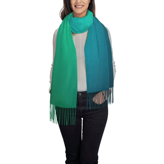 Fotbe Green Turquoise Teal Print Womens Fall Winter Scarf Tassel Soft Warm Blanket Scarves Womens Shawl Wraps