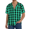 thumbnail image 1 of Fotbe Green and Black Houndstooth Print Short Sleeve Button Down Shirts for Men Casual Summer Beach Wrinkle Free Shirt-Small, 1 of 5