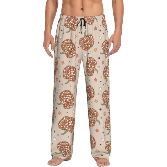 Fotbe Groovy Disco Pumpkin Men's Pajama Pants,Sleepwear Pants,Pj Bottoms Drawstring And Pockets-