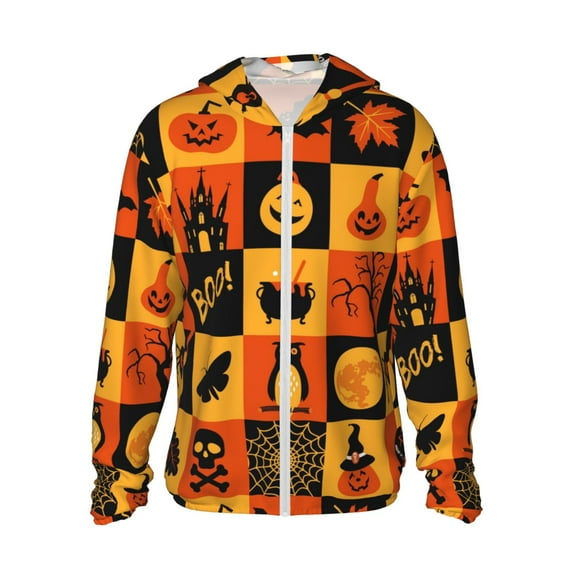 Fotbe Halloween Banner Symbols Men's Women's UPF 50+ Sun Protection Jacket Hooded Cooling Shirt with Pockets Hiking Outdoor Performance-Small