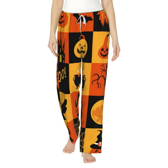 Fotbe Halloween Banner Symbols Women's Pajama Pants,Sleepwear Pants,Pj Bottoms Drawstring And Pockets-Large