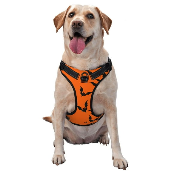 Fotbe Halloween Bats Pattern Dog Harness, No-Pull Pet Harness with 2 Leash Clips, Adjustable Soft Padded Dog Vest with Easy Control Handle for Large Dogs-X-Large