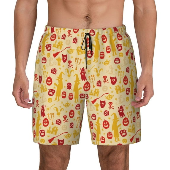 Fotbe Halloween Elements Men’s Swim Trunks Quick Dry Swim Shorts Board Shorts with Mesh Lining-Large