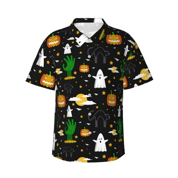 Fotbe Halloween Hawaiian Shirt for Men Unisex Summer Beach Casual Short Sleeve Cotton Linen Button Down Shirts-3X-Large