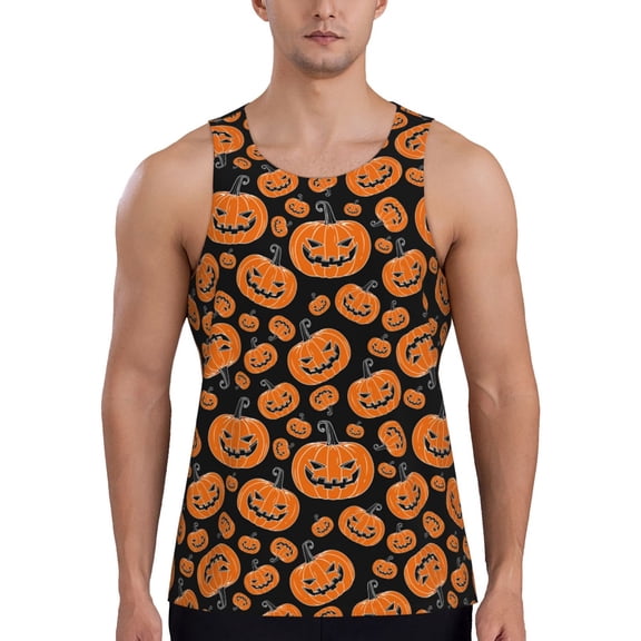 Fotbe Halloween Pumpkins Pattern Men's Quick Dry Workout Tank Top Gym Muscle Tee Fitness Bodybuilding Sleeveless T Shirt Breathable Workout Shirt-XX-Large