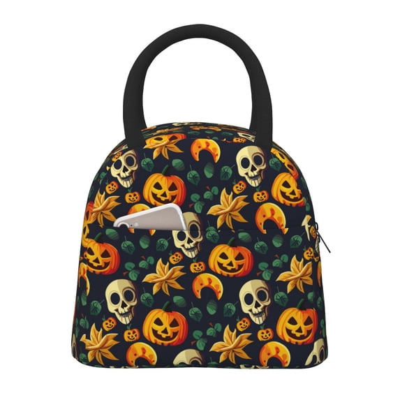 Fotbe Halloween Skull Pattern Lunch Bag, Insulated Lunch Box, Small Leakproof Cooler Food Lunch Containers Reusable High Capacity Lunch Tote Bags for Work, Travel, Outdoor
