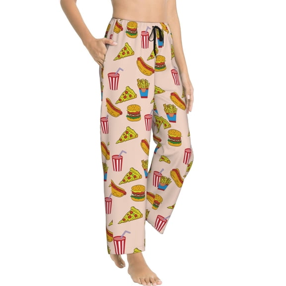 Fotbe Hamburger Pizza Coke Women's Pajama Pants,Sleepwear Pants,Pj Bottoms Drawstring And Pockets-