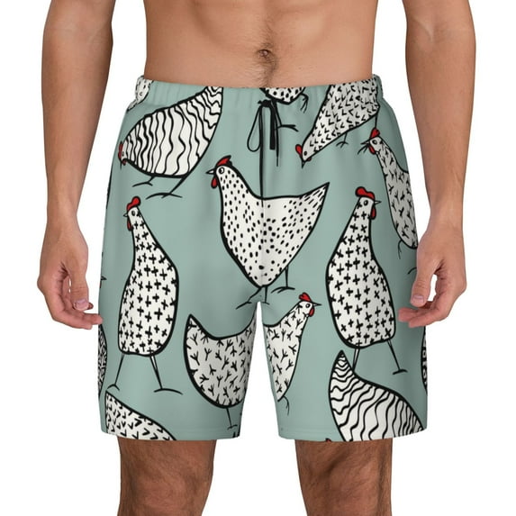 Fotbe Hand Drawn Chickens Men’s Swim Trunks Quick Dry Swim Shorts Board Shorts with Mesh Lining-Large