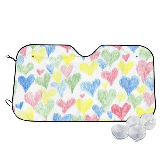 Fotbe Hand Drawn Colored Hearts Car Windshield Sunshade | Sun Visor Protector Front Window Shade, Keeps Out UV Rays, Keeps Your Vehicle Cool-