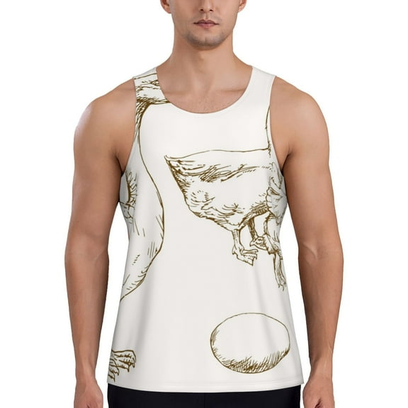 Fotbe Hand Drawn Goose Pattern Men's Quick Dry Workout Tank Top Gym Muscle Tee Fitness Bodybuilding Sleeveless T Shirt Breathable Workout Shirt-Medium