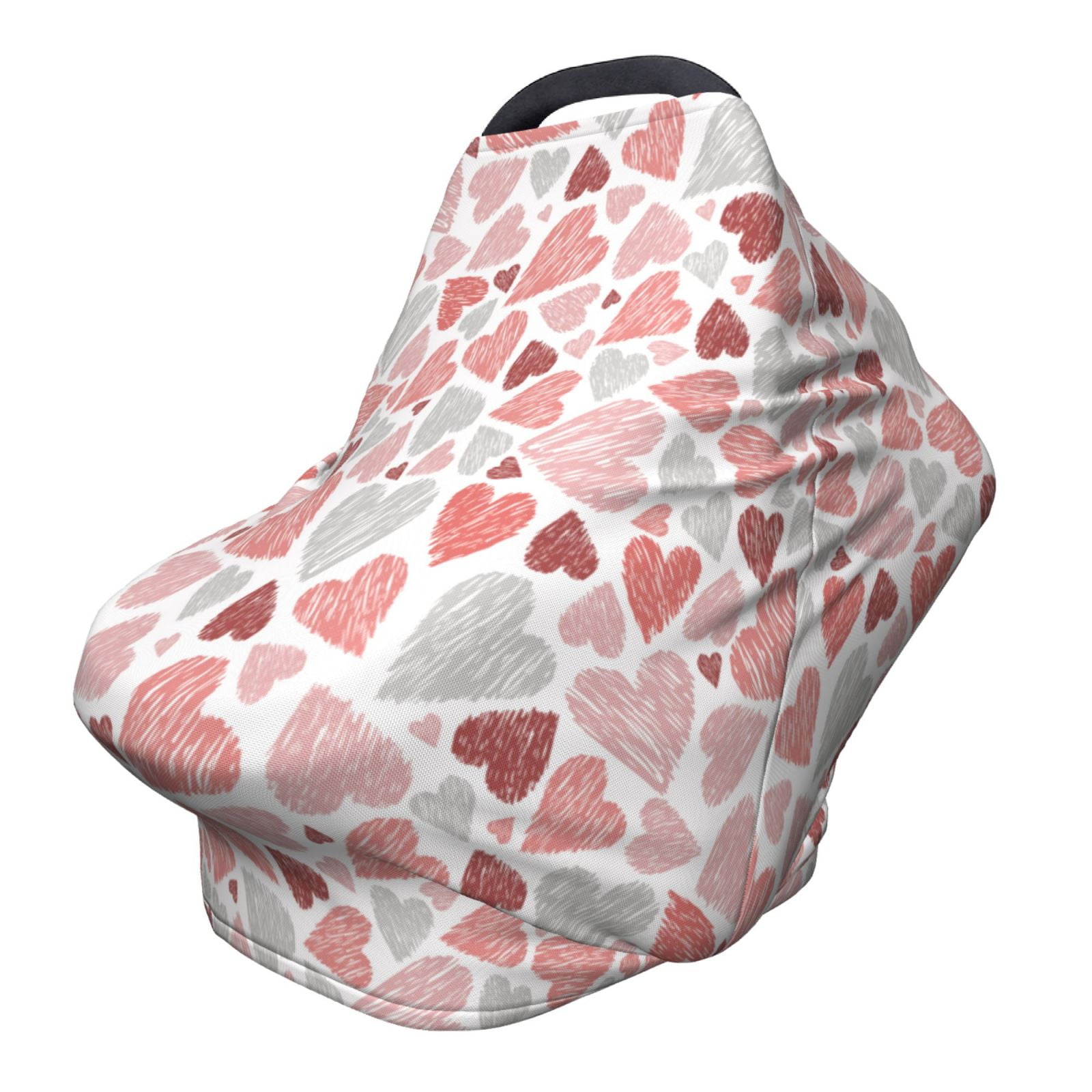 Fotbe Hand Drawn Hearts Pattern Car Seat Covers for Babies, Nursing Breastfeeding Cover Infant Carseat Canopy, Soft Stretchy Carrier Cover