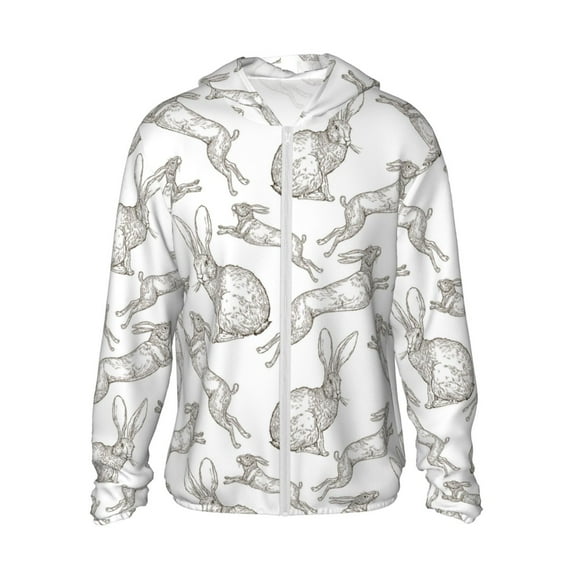 Fotbe Hand Drawn Rabbit Men's Women's UPF 50+ Sun Protection Jacket Hooded Cooling Shirt with Pockets Hiking Outdoor Performance-