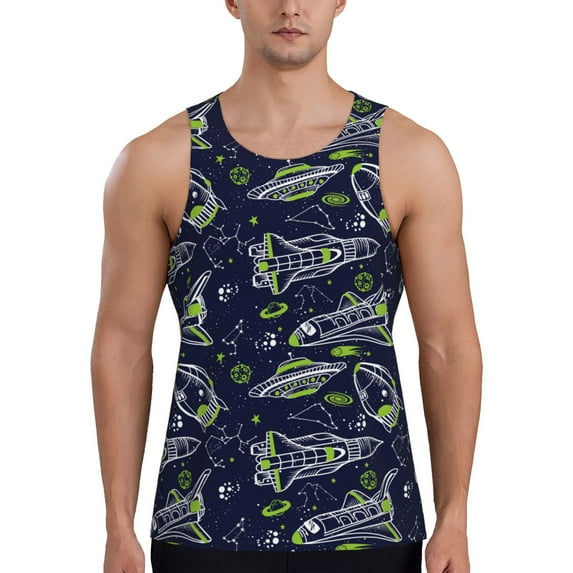 Fotbe Hand Drawn Rockets Pattern Men's Quick Dry Workout Tank Top Gym Muscle Tee Fitness Bodybuilding Sleeveless T Shirt Breathable Workout Shirt-X-Large