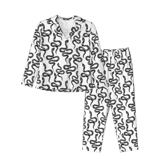 Fotbe Hand Drawn Snake Pattern Long Sleeve Pajama Set for Women,Sleepwear Set,2-piece Loungewear Set,Soft PJs Comfy Nightwear with Pockets -XX-Large