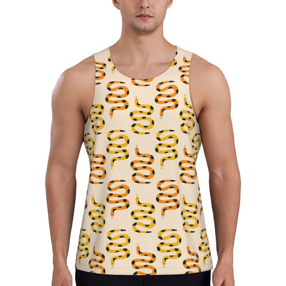 Fotbe Hand Drawn Snake Pattern Men's Quick Dry Workout Tank Top Gym Muscle Tee Fitness Bodybuilding Sleeveless T Shirt Breathable Workout Shirt-Large
