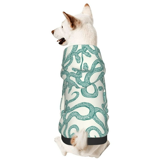 Fotbe Hand Drawn Snake Print Small Dog Sweater Hoodies Pet Grey Hooded Soft Fleece Sweatshirts with Pocket Fall Winter Puppy Cat Sweaters Warm Clothes-X-Small