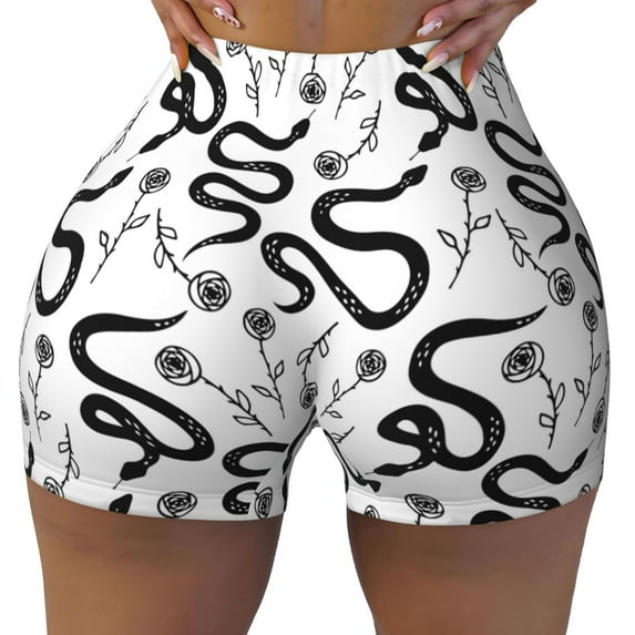 Fotbe Hand Drawn Snake Seamless Shorts, Womens Workout Shorts High Waist Stretch Booty Short for Gym/Yoga/Running/Biking-Medium