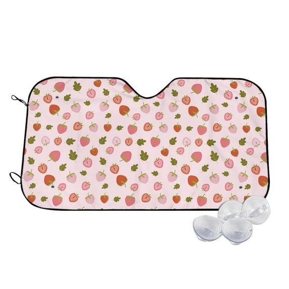 Fotbe Hand Drawn Strawberry Car Windshield Sunshade | Sun Visor Protector Front Window Shade, Keeps Out UV Rays, Keeps Your Vehicle Cool-Medium