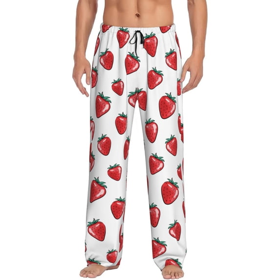 Fotbe Hand Drawn Strawberry Men's Pajama Pants,Sleepwear Pants,Pj Bottoms Drawstring And Pockets-Medium
