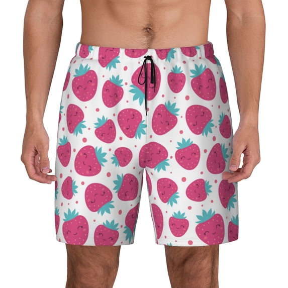 Fotbe Hand Drawn Strawberry Men’s Swim Trunks Quick Dry Swim Shorts Board Shorts with Mesh Lining-Medium
