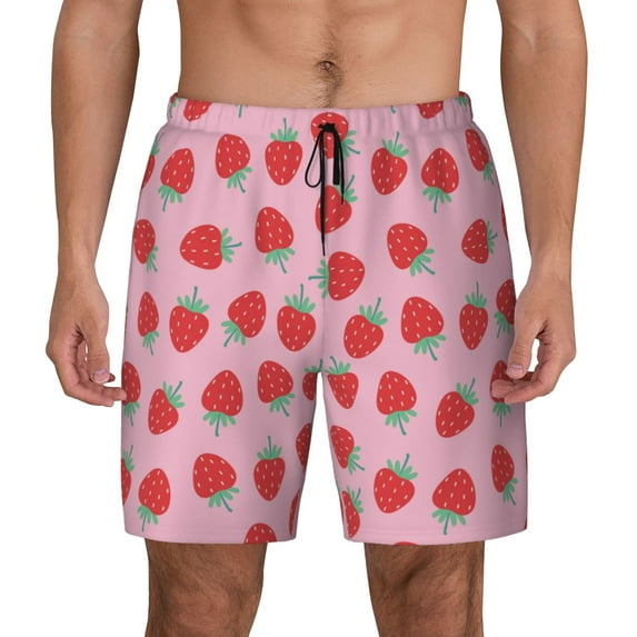 Fotbe Hand Drawn Strawberry Men’s Swim Trunks Quick Dry Swim Shorts Board Shorts with Mesh Lining-Medium