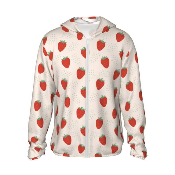Fotbe Hand Drawn Strawberry Men's Women's UPF 50+ Sun Protection Jacket Hooded Cooling Shirt with Pockets Hiking Outdoor Performance-3X-Large