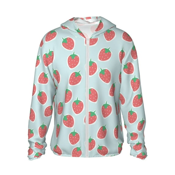 Fotbe Hand Drawn Strawberry Men's Women's UPF 50+ Sun Protection Jacket Hooded Cooling Shirt with Pockets Hiking Outdoor Performance-X-Large
